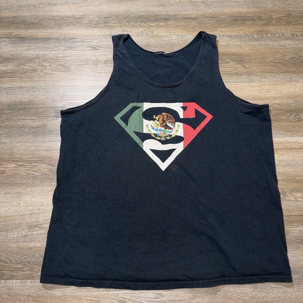 Trevco Brand Shirt Mens XL Black Superman Tank "Mexican Flag Shield" Logo
